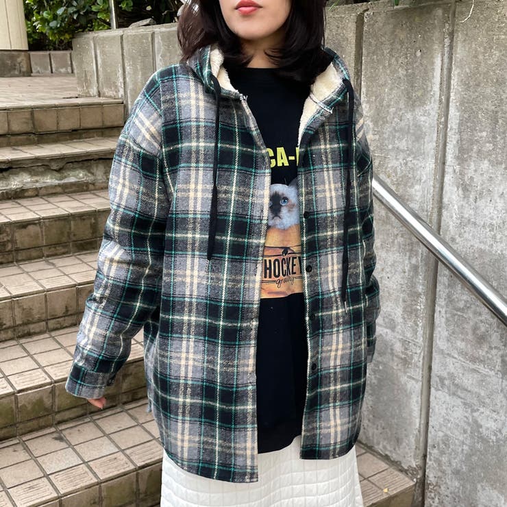 グレー | 暖チェックフードシャツ | non-hedge 