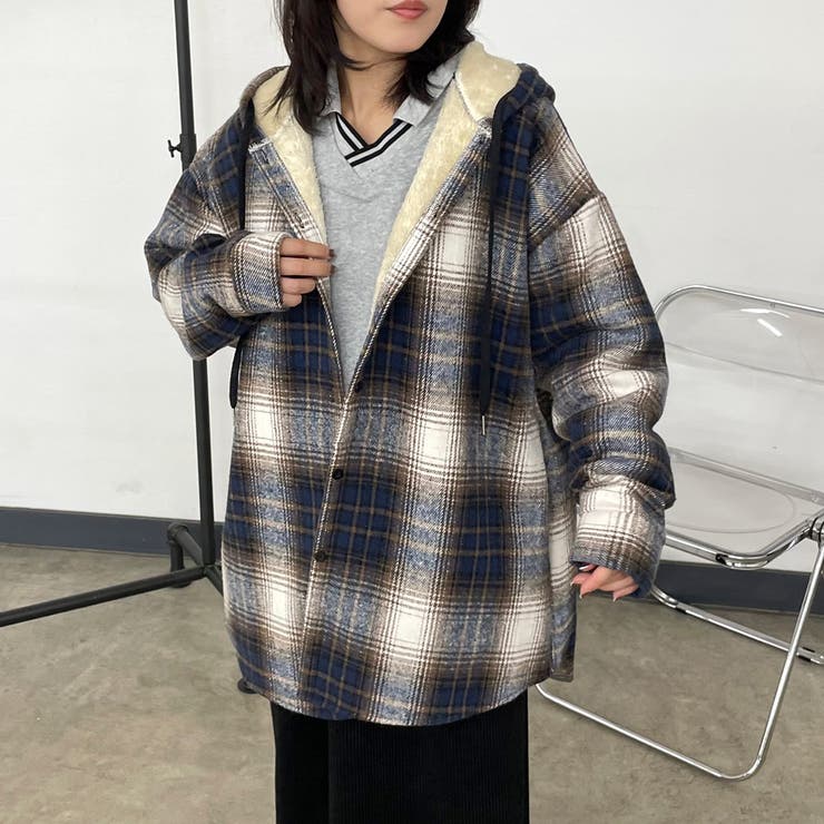 ネイビー | 暖チェックフードシャツ | non-hedge 