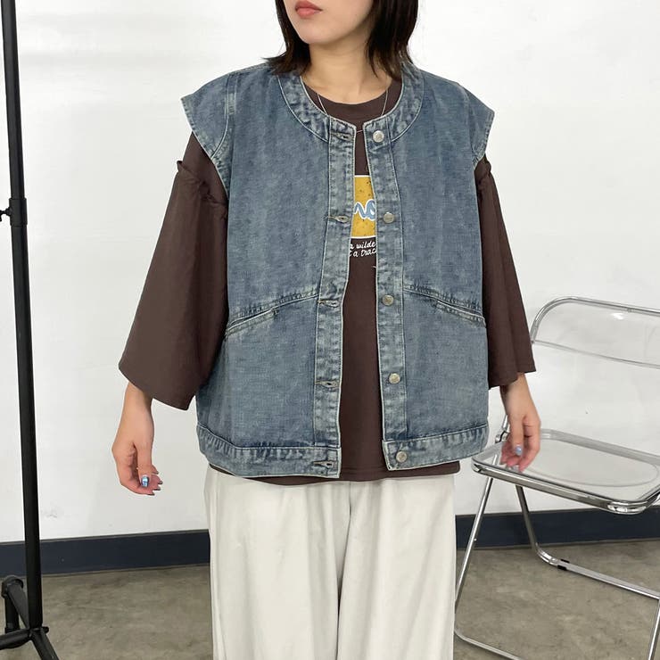 サックスブルー | ノーカラーデニムベスト | non-hedge 