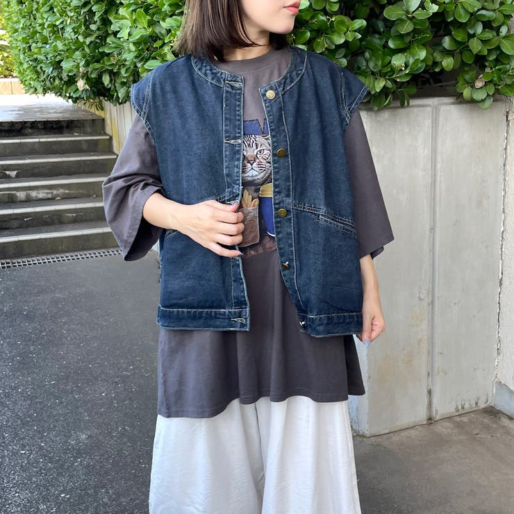 ブルー | ノーカラーデニムベスト | non-hedge 