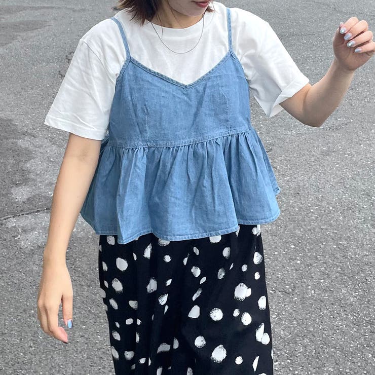 サックスブルー | デニムキャミビスチェTシャツセット | non-hedge 