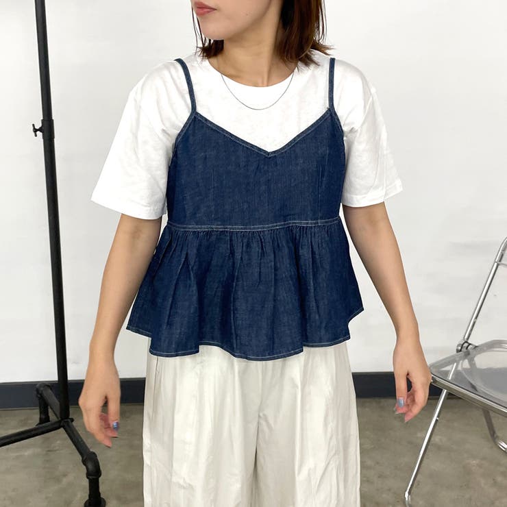 ブルー | デニムキャミビスチェTシャツセット | non-hedge 