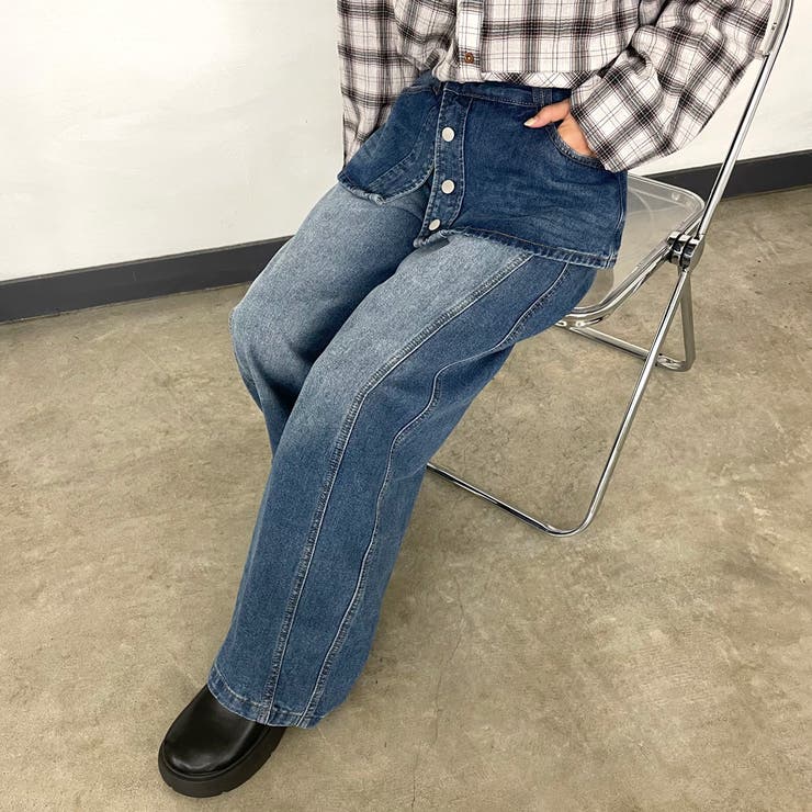 ラップ風レイヤーデニムワイドパンツ | non-hedge  | 詳細画像1 