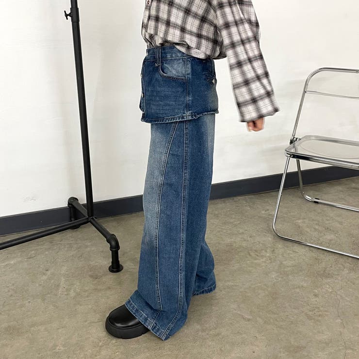 ラップ風レイヤーデニムワイドパンツ | non-hedge  | 詳細画像10 