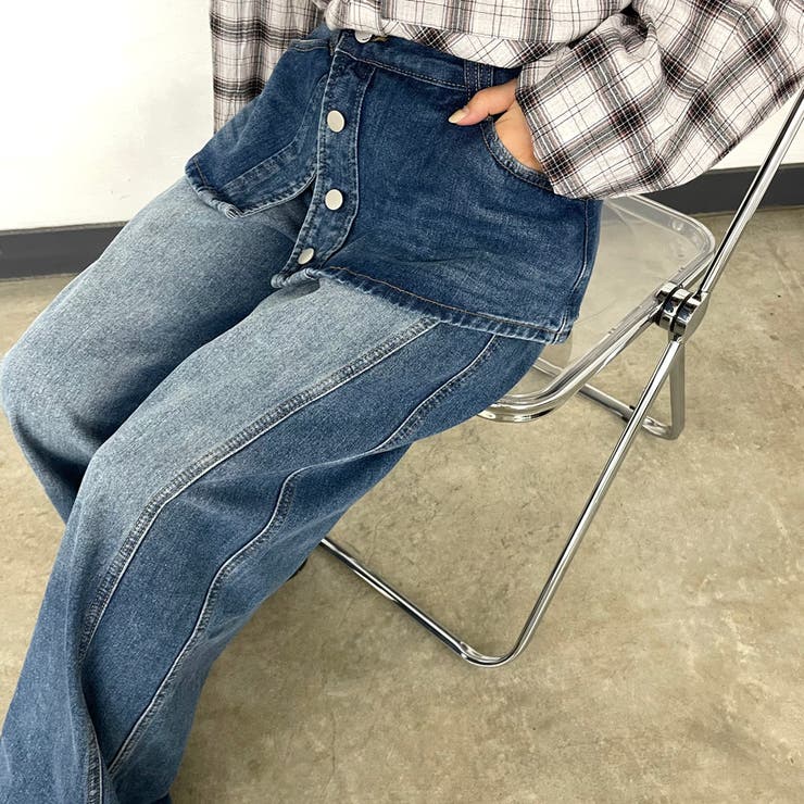 ラップ風レイヤーデニムワイドパンツ | non-hedge  | 詳細画像2 