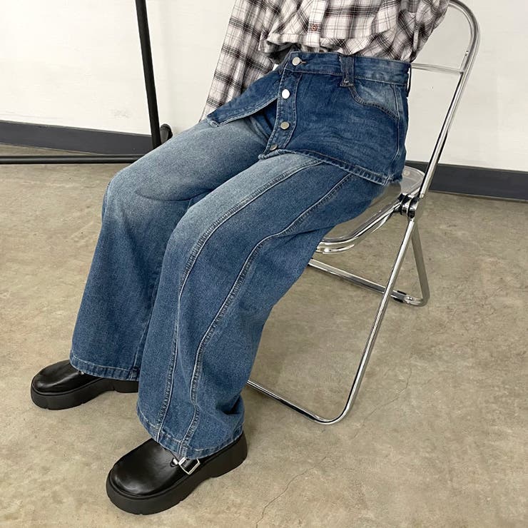 ラップ風レイヤーデニムワイドパンツ | non-hedge  | 詳細画像4 