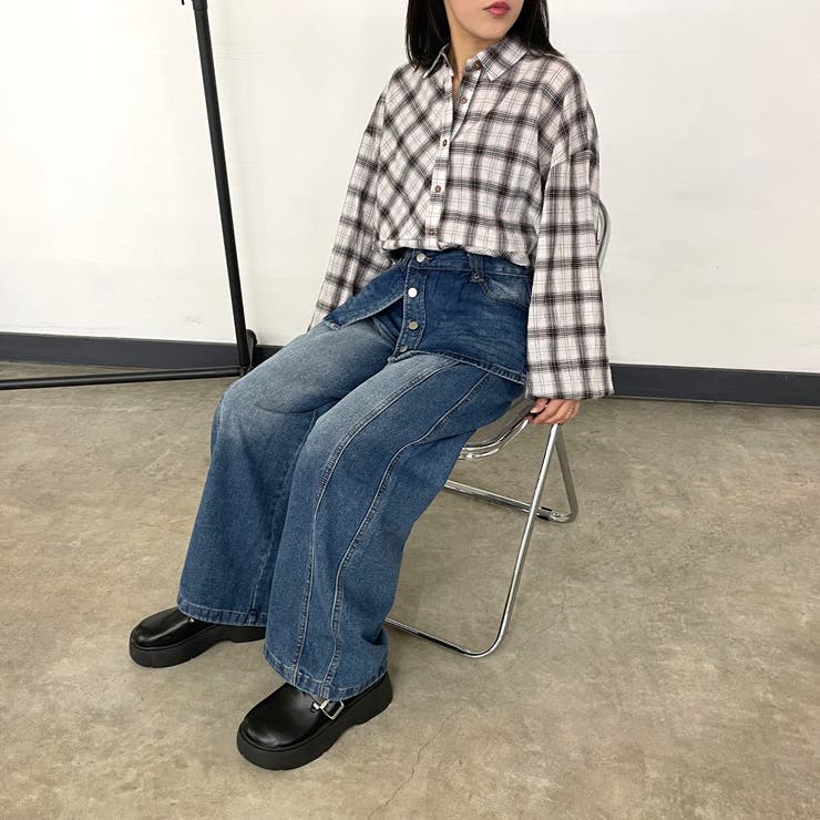 ラップ風レイヤーデニムワイドパンツ | non-hedge  | 詳細画像5 