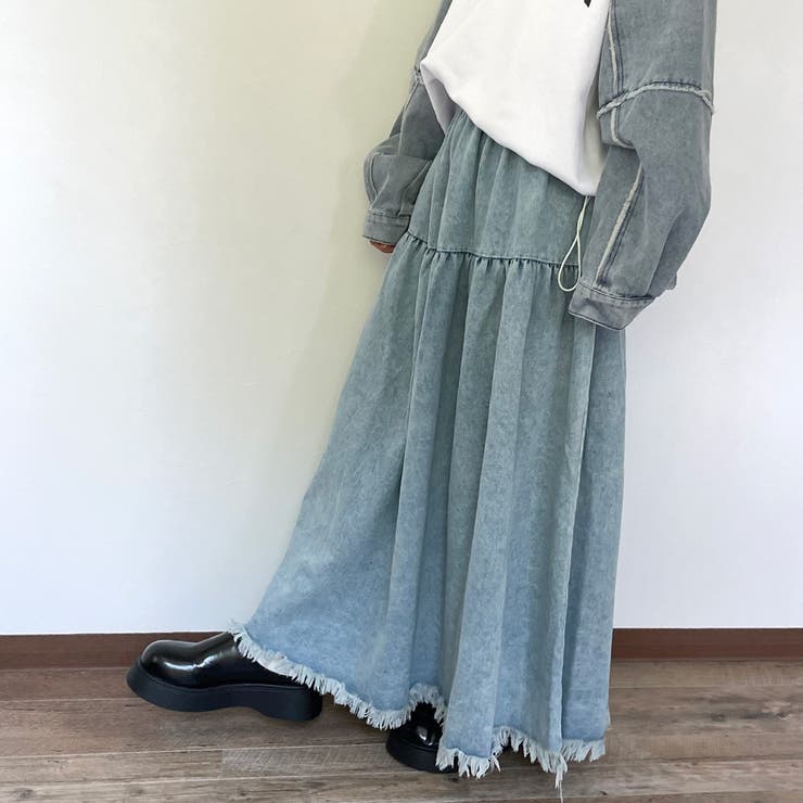 サックスブルー | フリンジデニムティアードスカート | non-hedge 