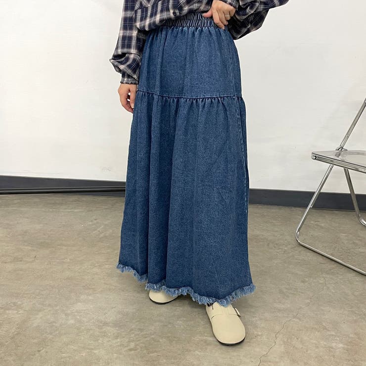 ブルー | フリンジデニムティアードスカート | non-hedge 