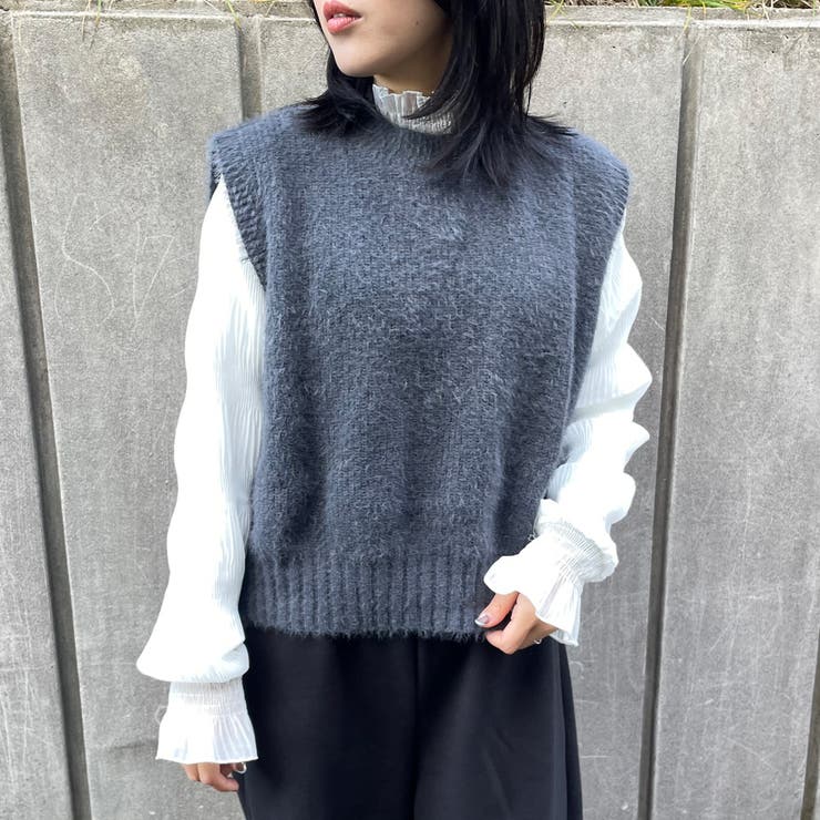 チャコール | シャギークルーベスト | non-hedge 