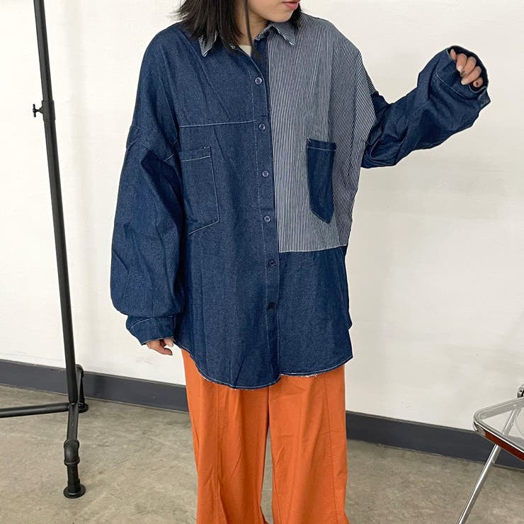 ストライプ切替デニムシャツ[品番：NHGW0005959]｜non-hedge