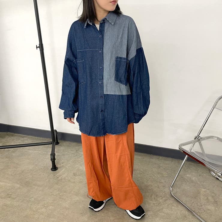   DENIM ストライプTシャツ 2枚セット ストライプ切替デニムシャツ[品番：NHGW0005959]｜non-hedge