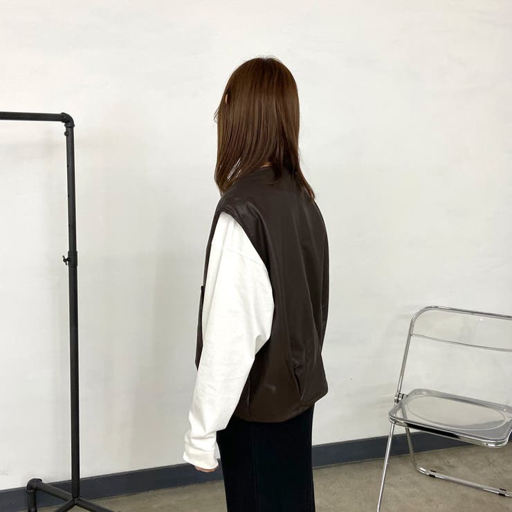 ノーカラー合成皮革ベスト | non-hedge  | 詳細画像17 