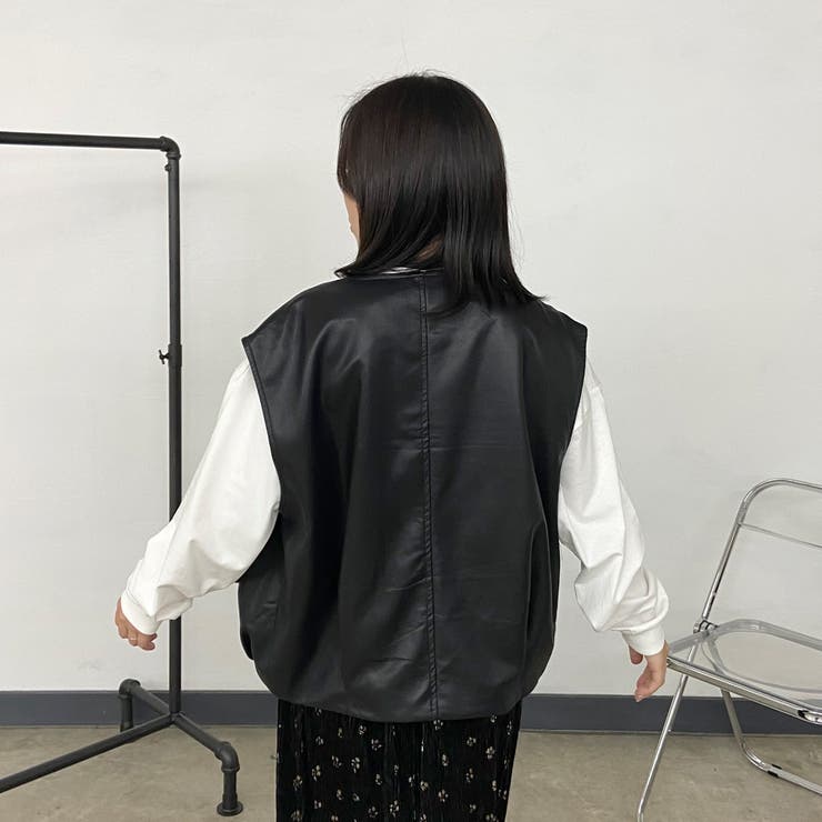 ノーカラー合成皮革ベスト | non-hedge  | 詳細画像6 