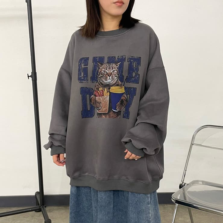 チャコール | ネコプリントプルオーバー | non-hedge 