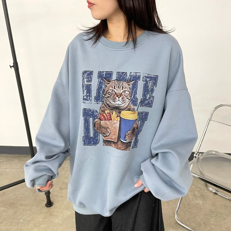 サックスブルー | ネコプリントプルオーバー | non-hedge 