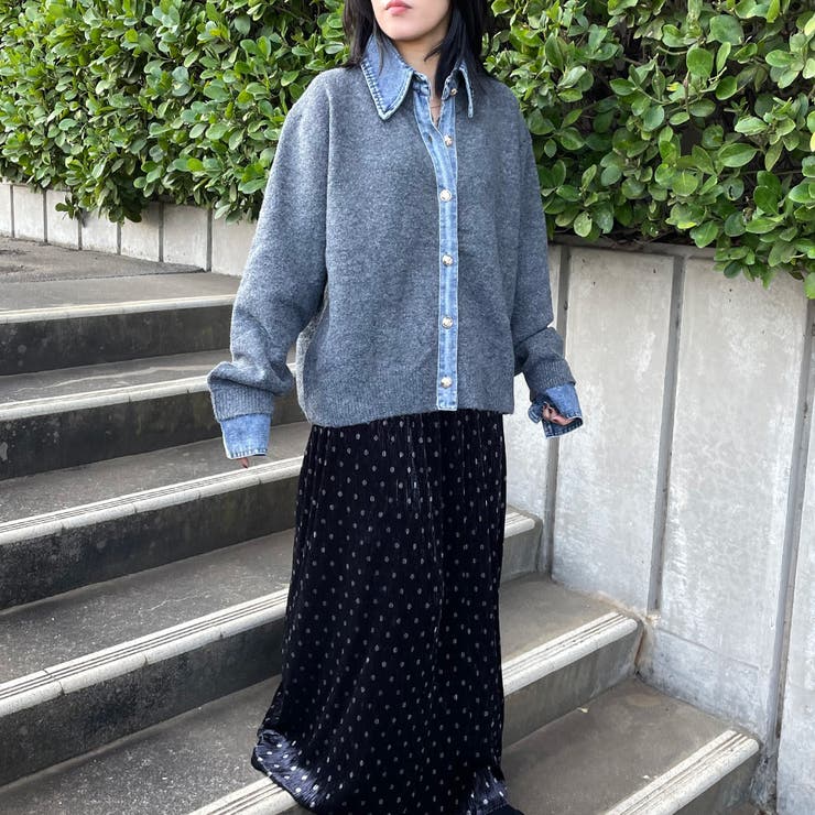 襟付きデニム切替ニットカーディガン | non-hedge  | 詳細画像11 