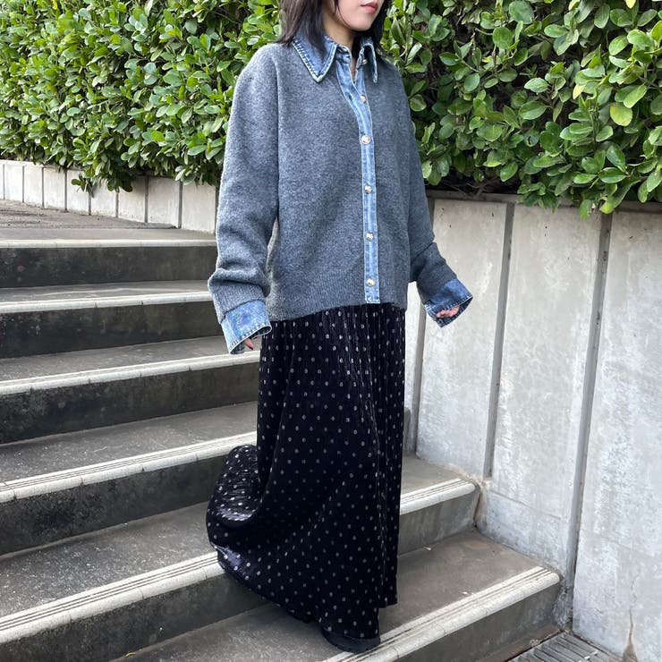 襟付きデニム切替ニットカーディガン | non-hedge  | 詳細画像12 