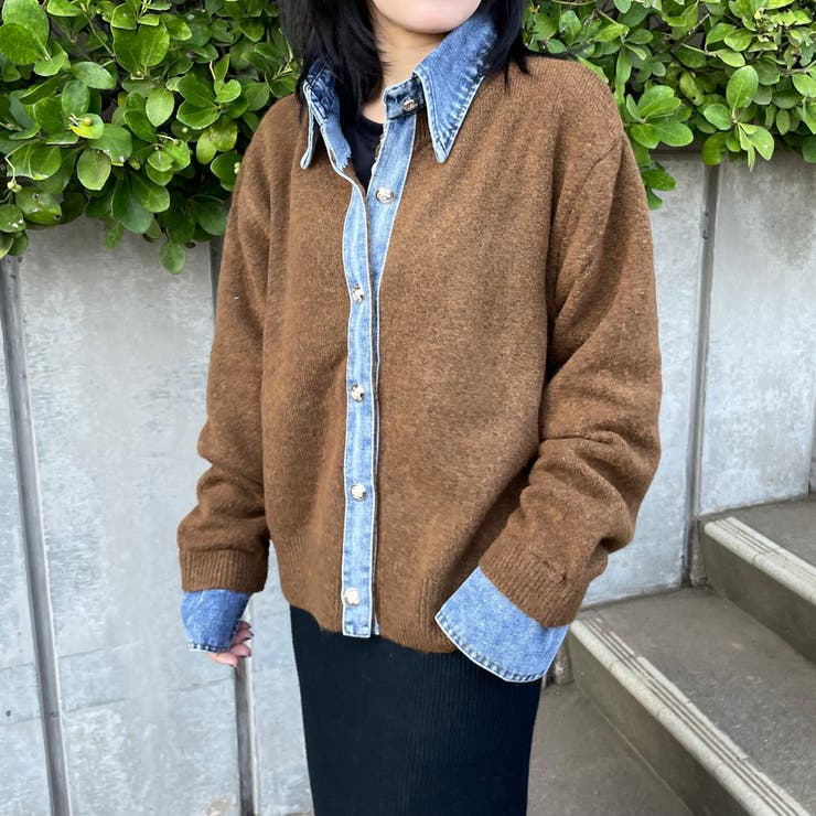 襟付きデニム切替ニットカーディガン | non-hedge  | 詳細画像15 