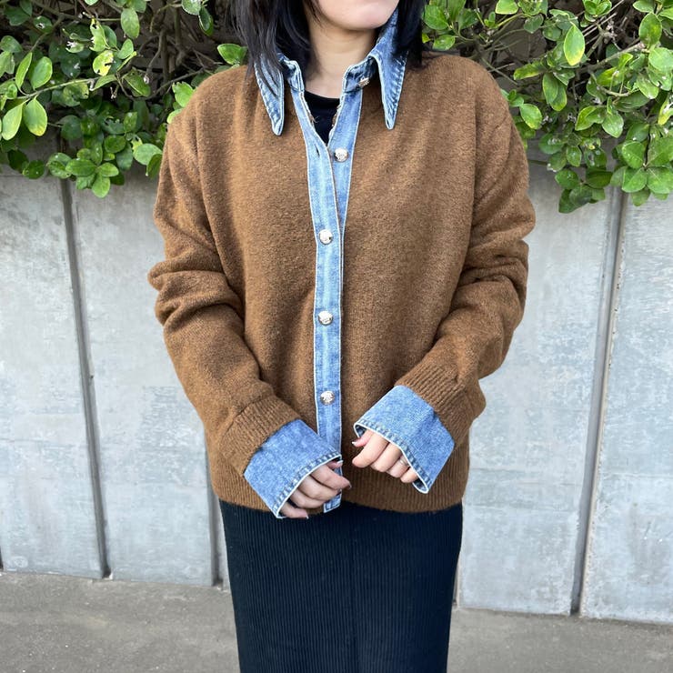 襟付きデニム切替ニットカーディガン | non-hedge  | 詳細画像16 