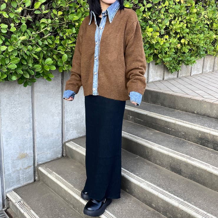 襟付きデニム切替ニットカーディガン | non-hedge  | 詳細画像25 
