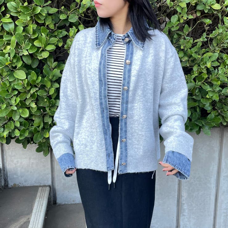 襟付きデニム切替ニットカーディガン | non-hedge  | 詳細画像28 