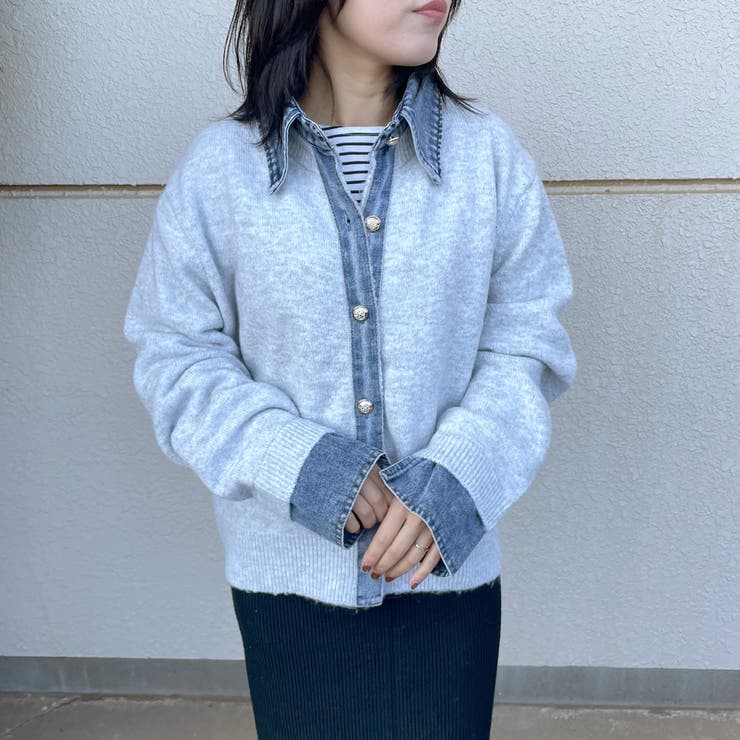 襟付きデニム切替ニットカーディガン | non-hedge  | 詳細画像29 