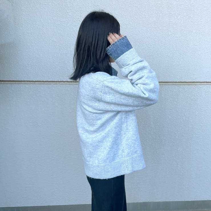 襟付きデニム切替ニットカーディガン | non-hedge  | 詳細画像32 