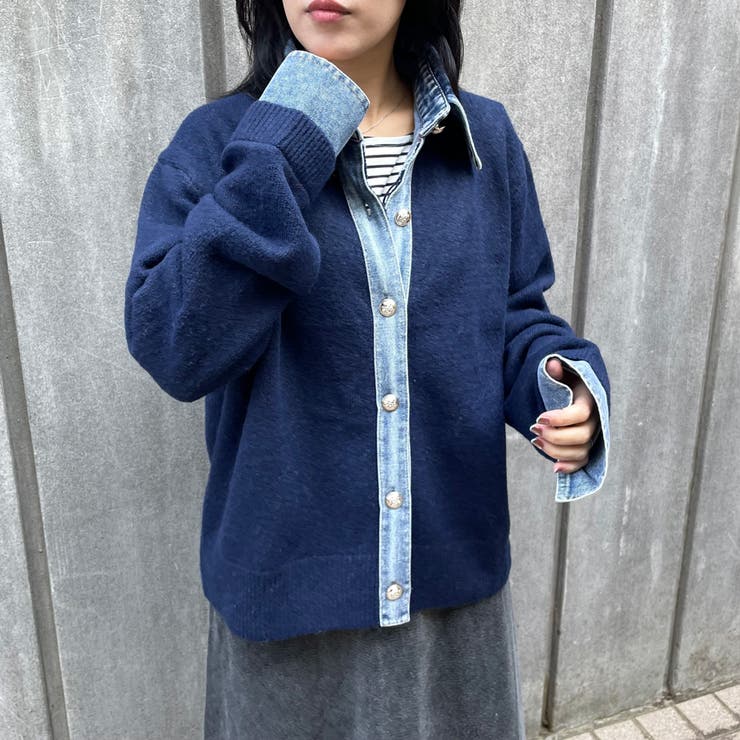 襟付きデニム切替ニットカーディガン | non-hedge  | 詳細画像37 