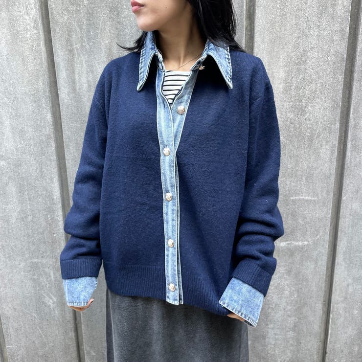 襟付きデニム切替ニットカーディガン | non-hedge  | 詳細画像38 