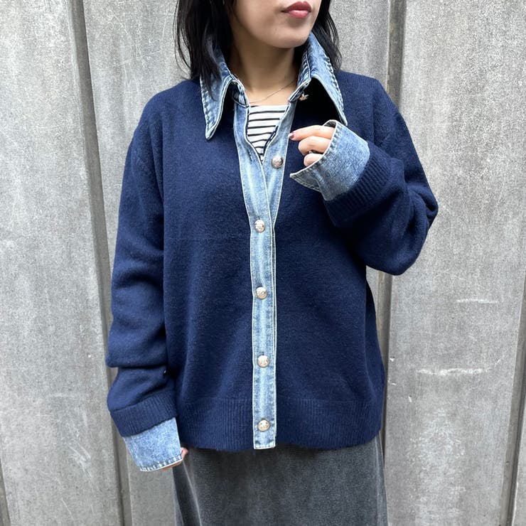 襟付きデニム切替ニットカーディガン | non-hedge  | 詳細画像39 