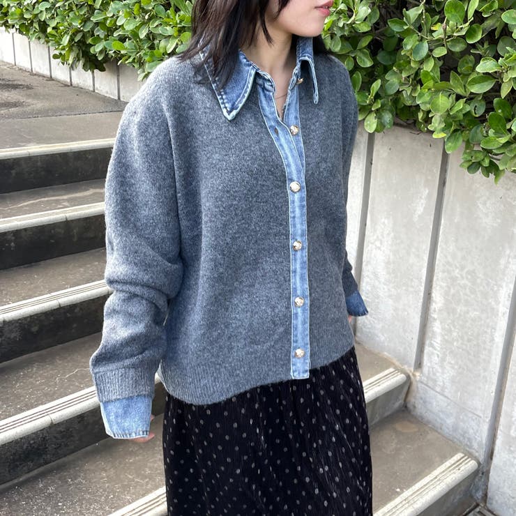 襟付きデニム切替ニットカーディガン | non-hedge  | 詳細画像4 