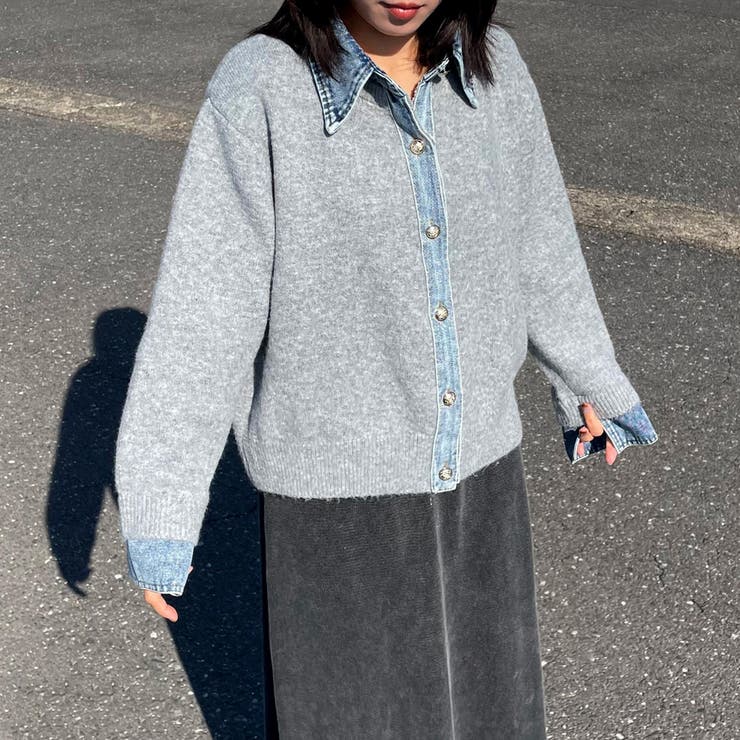 襟付きデニム切替ニットカーディガン | non-hedge  | 詳細画像53 