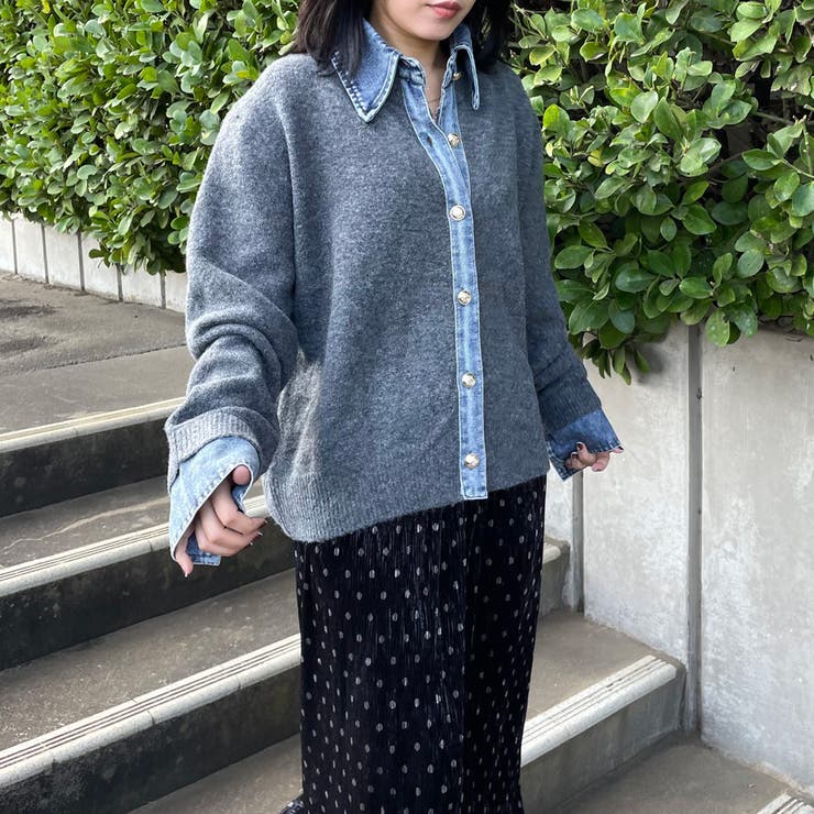 襟付きデニム切替ニットカーディガン | non-hedge  | 詳細画像5 
