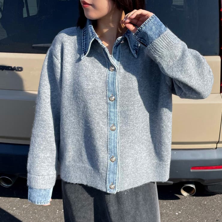 襟付きデニム切替ニットカーディガン | non-hedge  | 詳細画像55 