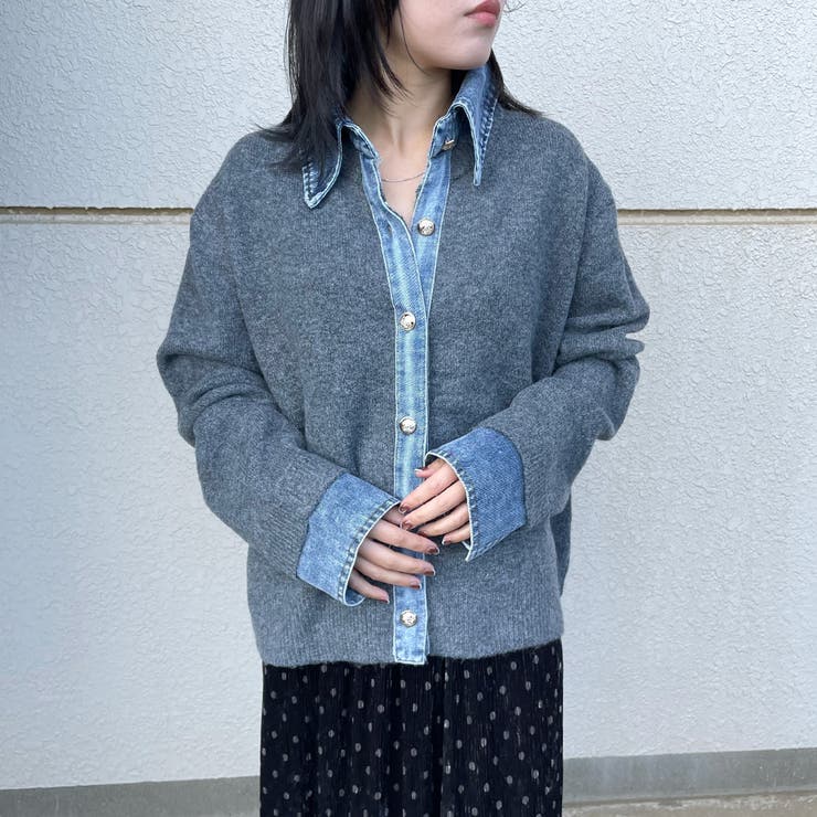 襟付きデニム切替ニットカーディガン | non-hedge  | 詳細画像6 