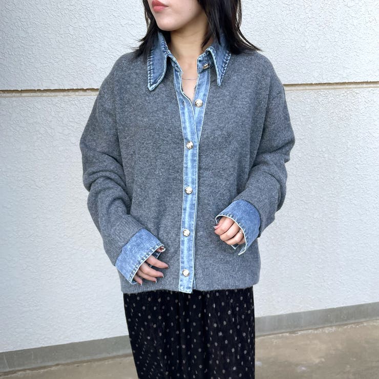 襟付きデニム切替ニットカーディガン | non-hedge  | 詳細画像8 