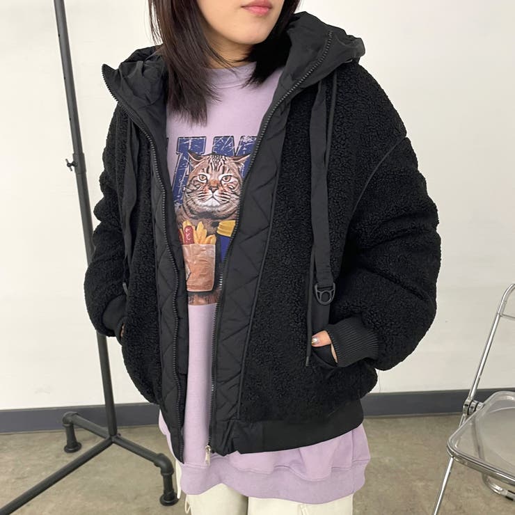 ブラック | キルト切替ボアフードブルゾン | non-hedge 