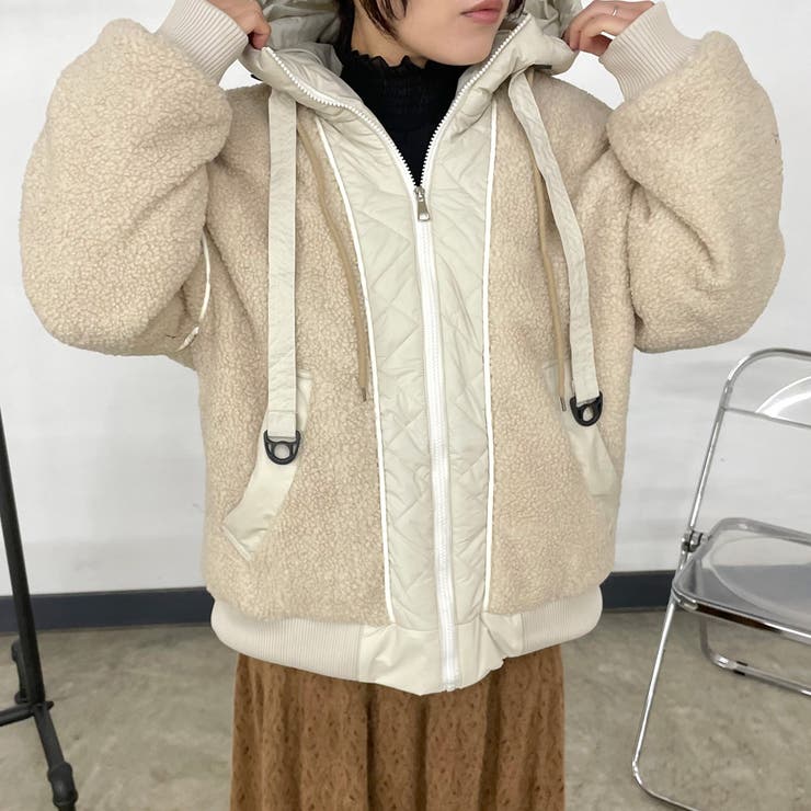 ベージュ | キルト切替ボアフードブルゾン | non-hedge 