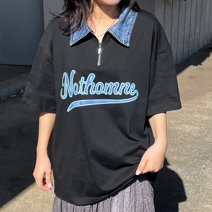襟デニムハーフジップロゴTシャツ | non-hedge  | 詳細画像11 