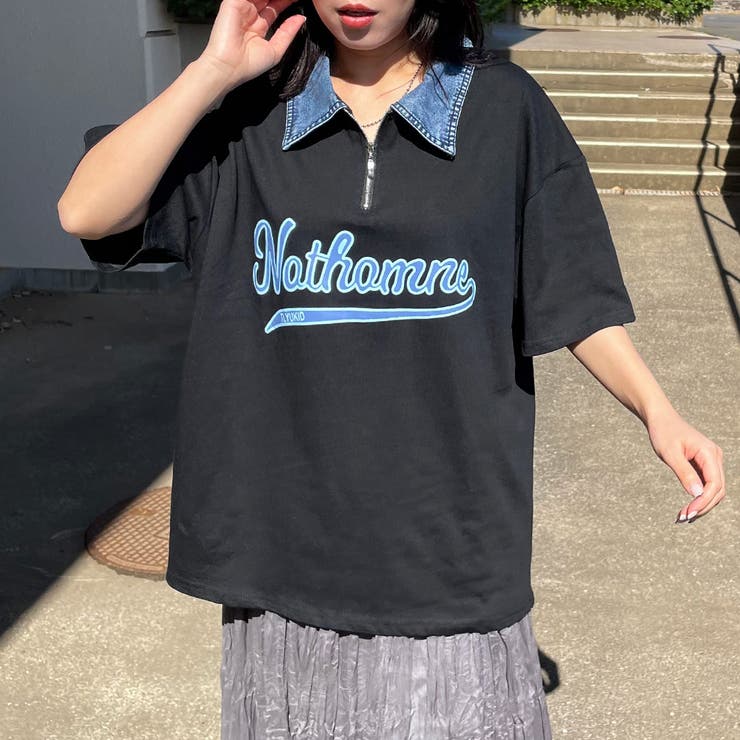 襟デニムハーフジップロゴTシャツ | non-hedge  | 詳細画像13 