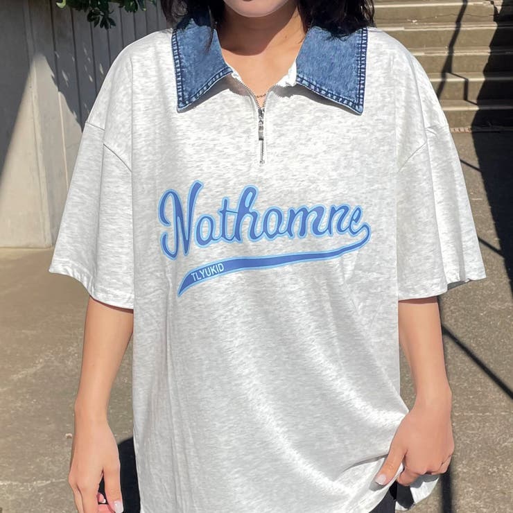 襟デニムハーフジップロゴTシャツ | non-hedge  | 詳細画像1 