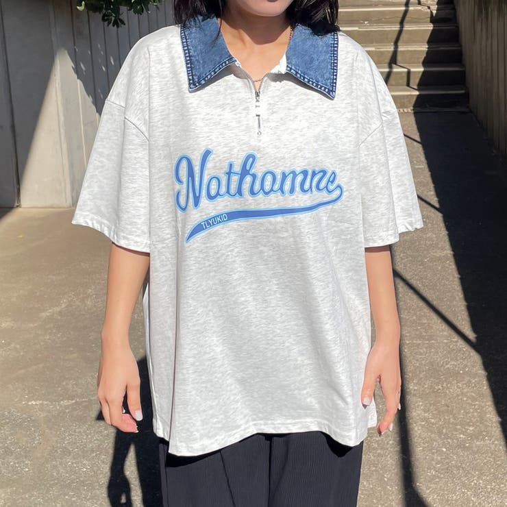 襟デニムハーフジップロゴTシャツ | non-hedge  | 詳細画像2 