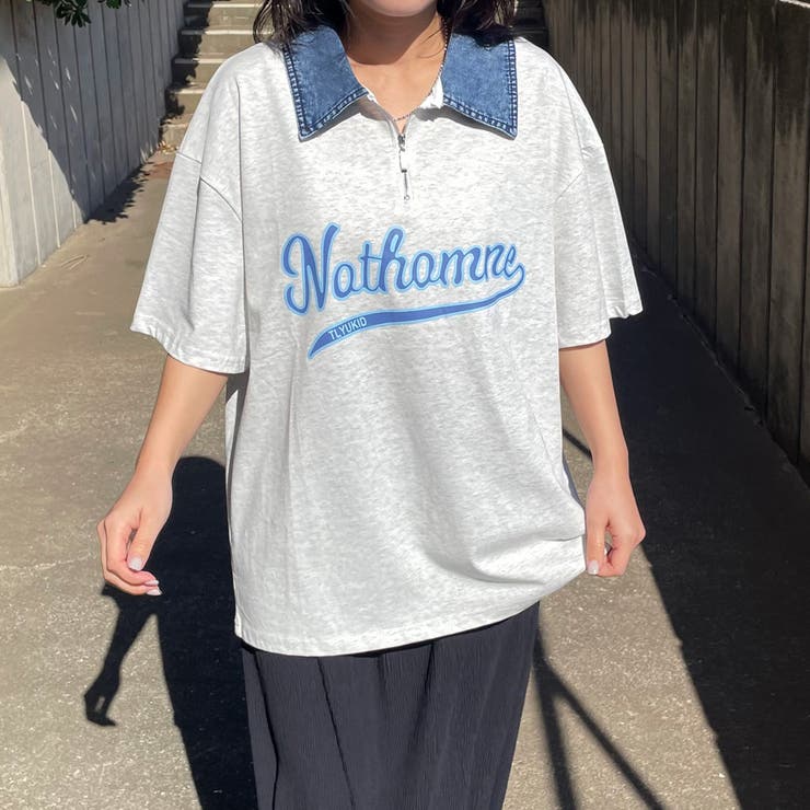 襟デニムハーフジップロゴTシャツ | non-hedge  | 詳細画像3 
