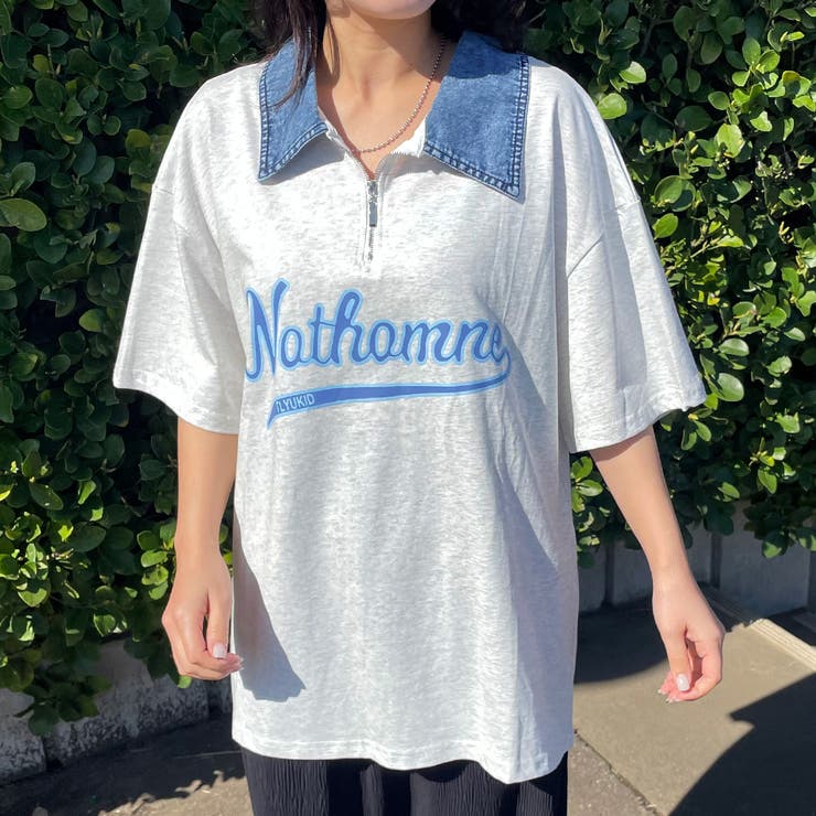 襟デニムハーフジップロゴTシャツ | non-hedge  | 詳細画像4 