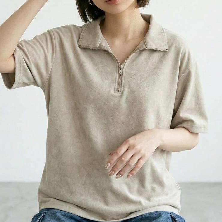 ベージュ | ピグメントハーフジップTシャツ | non-hedge 