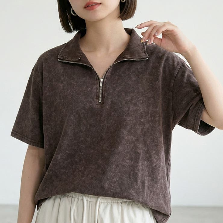 ブラウン | ピグメントハーフジップTシャツ | non-hedge 