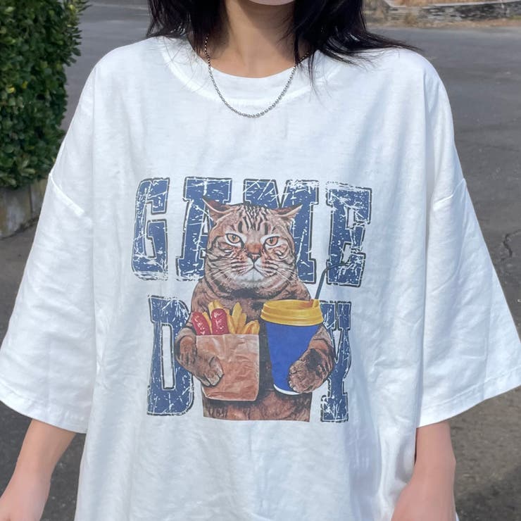 オフホワイト | ネコプリントビッグTシャツ | non-hedge 
