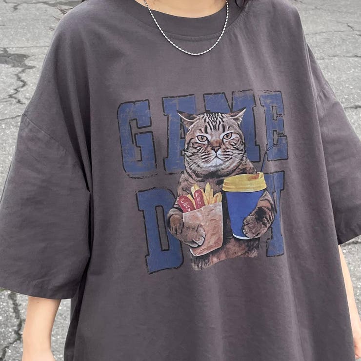 チャコール | ネコプリントビッグTシャツ | non-hedge 