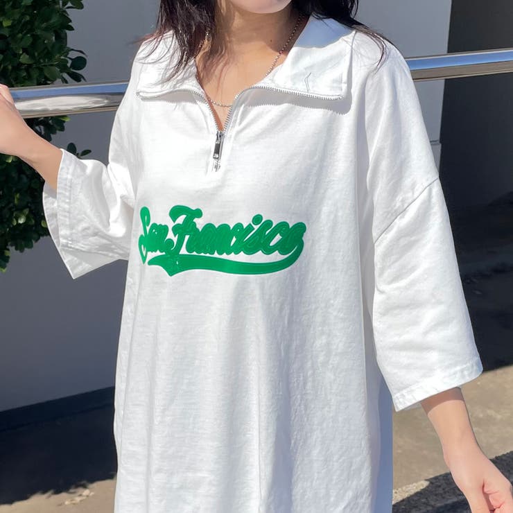 オフホワイト | 襟付きハーフジップロゴBIGTシャツ | non-hedge 